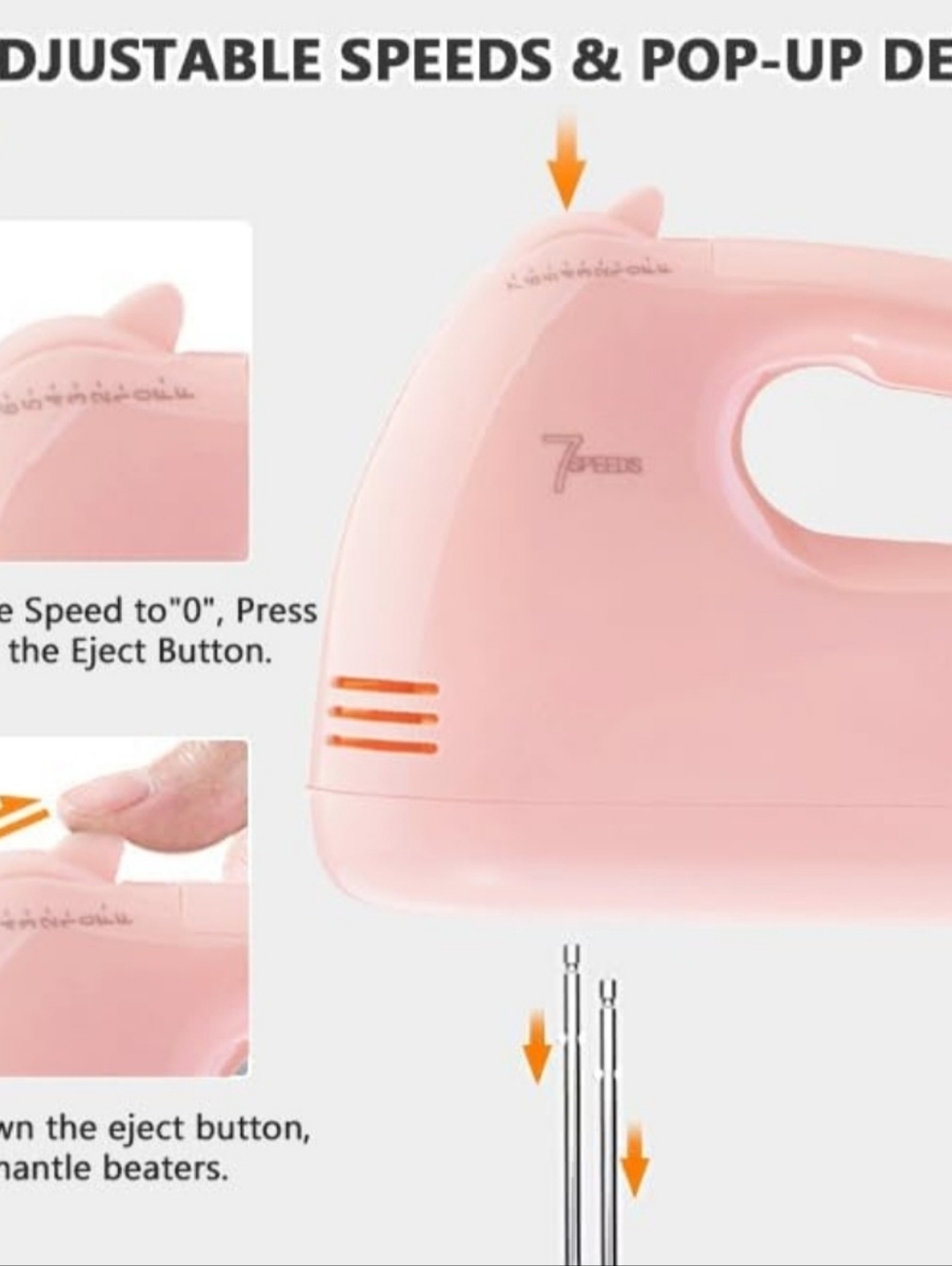 Showvigor Pink Hand Mixer with Whisks - Picture 2 of 3
